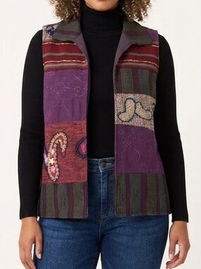 Christopher & Banks Vintage Embroidered Patchwork Vest Size Medium Multicolor
